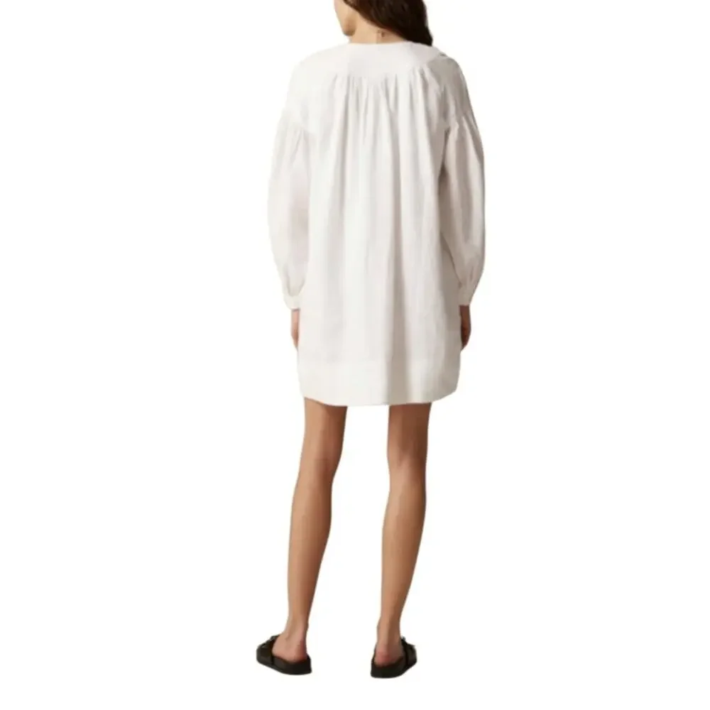 J. CREW Gathered popover dress in linen White Size L NWT